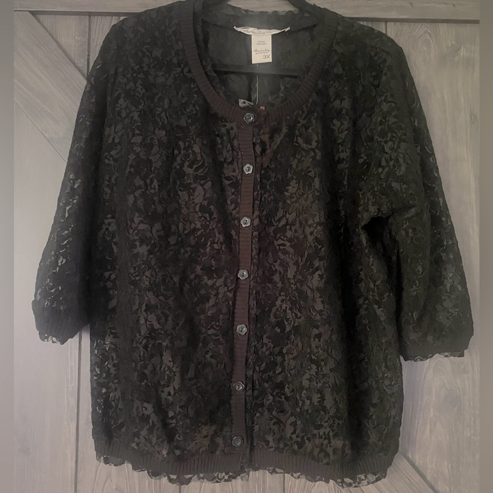 American Rag Classic Black lace 3/4 sleeve cardigan, NWT, sz 3X